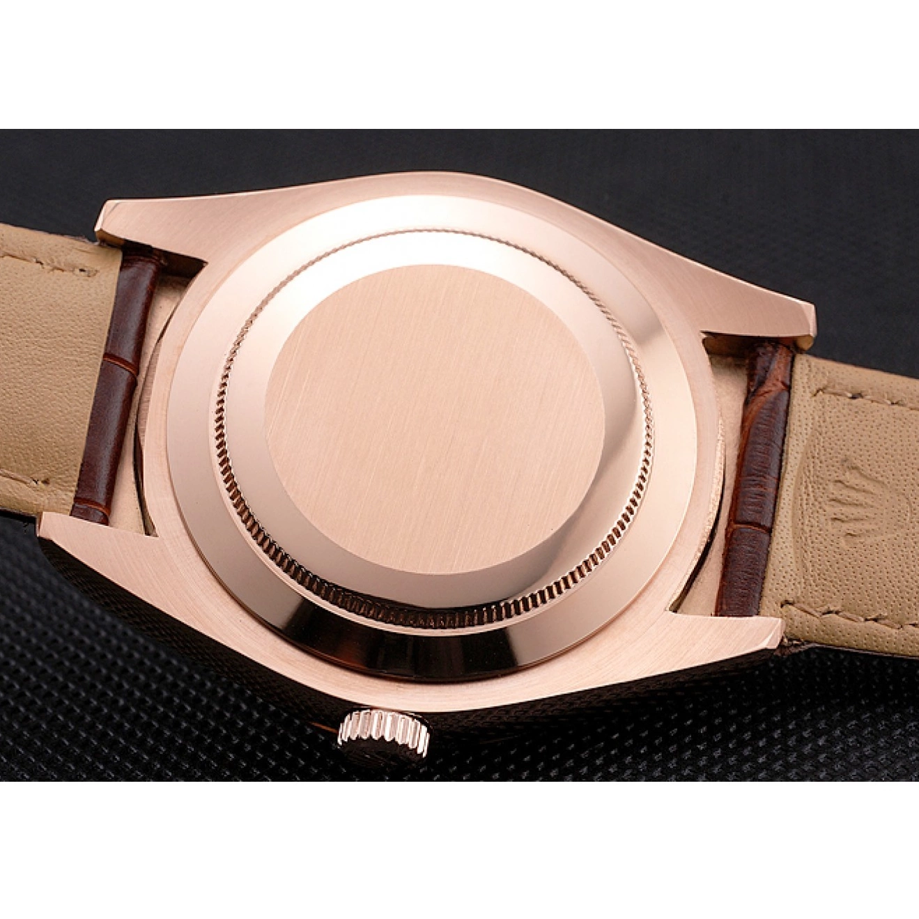 Aaa replica watch Dweller Strap Brown Sky Case Gold Dial Rose Rolex Leather Brown 0730
